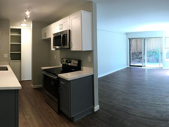 Kitchen, dining, and living