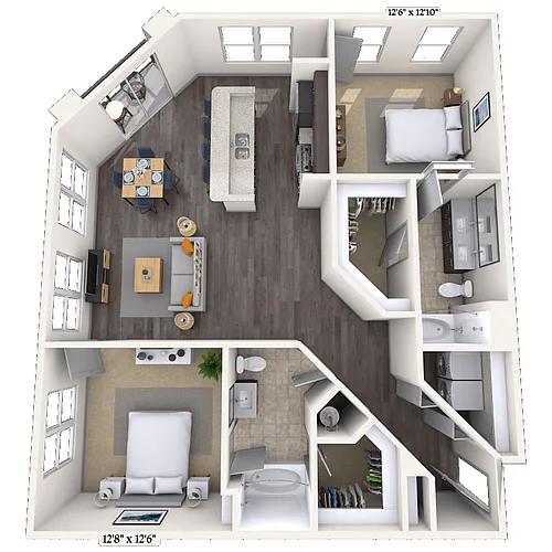 Floor plan Traditional 2x2 1277 SF