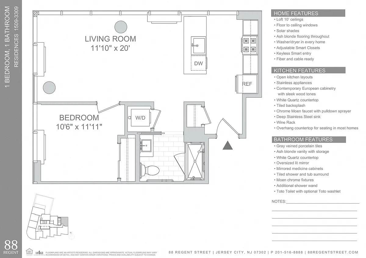 Floor plan 88 Regent-1Bed A16