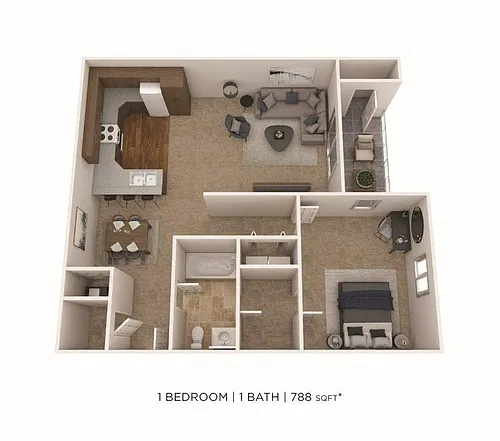 Floor plan One Bedroom-788 sqft