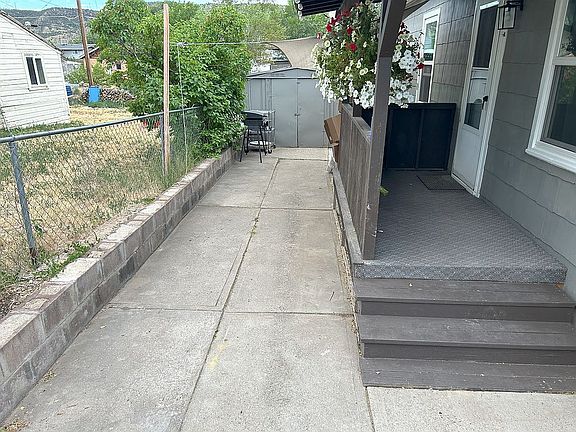 Front patio area and shed