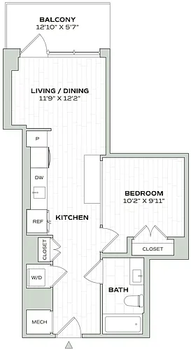 Floor plan 1 Bed/1 Bath Jr - Alula - A11a
