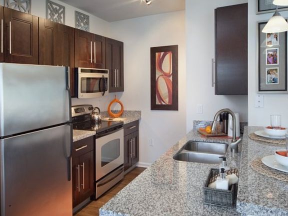 Granite Countertops, Stainless Steel Appliances in Kitchen w