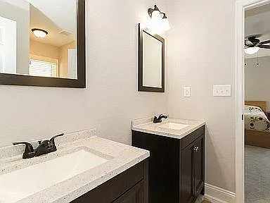 Jack and Jill bathroom with two vanities