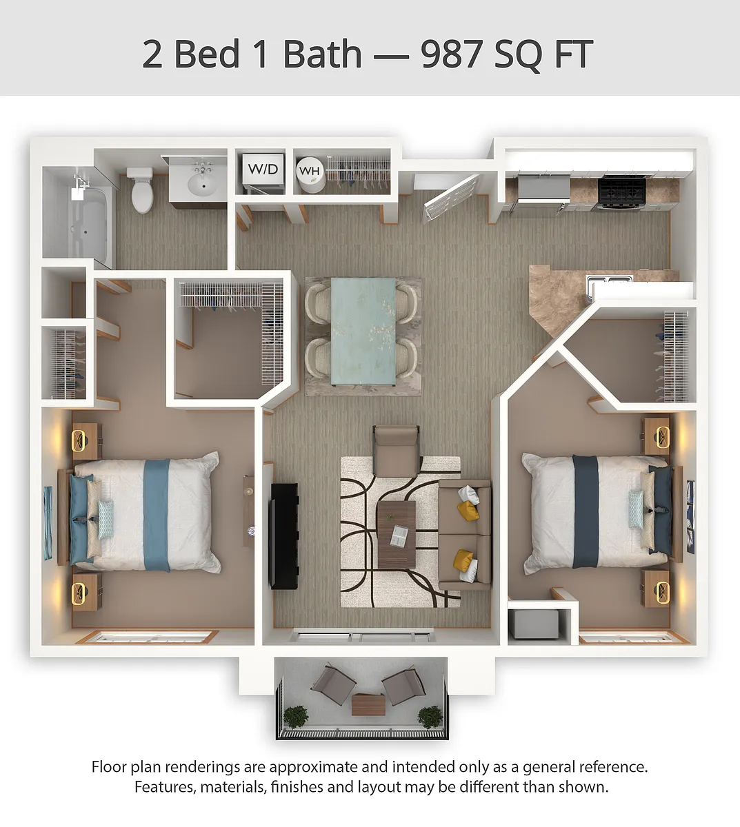 Floor plan 2 Bed 1 Bath (B1)