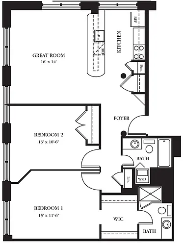 Floor plan AC-AG Two Bedroom, Two Bathroom