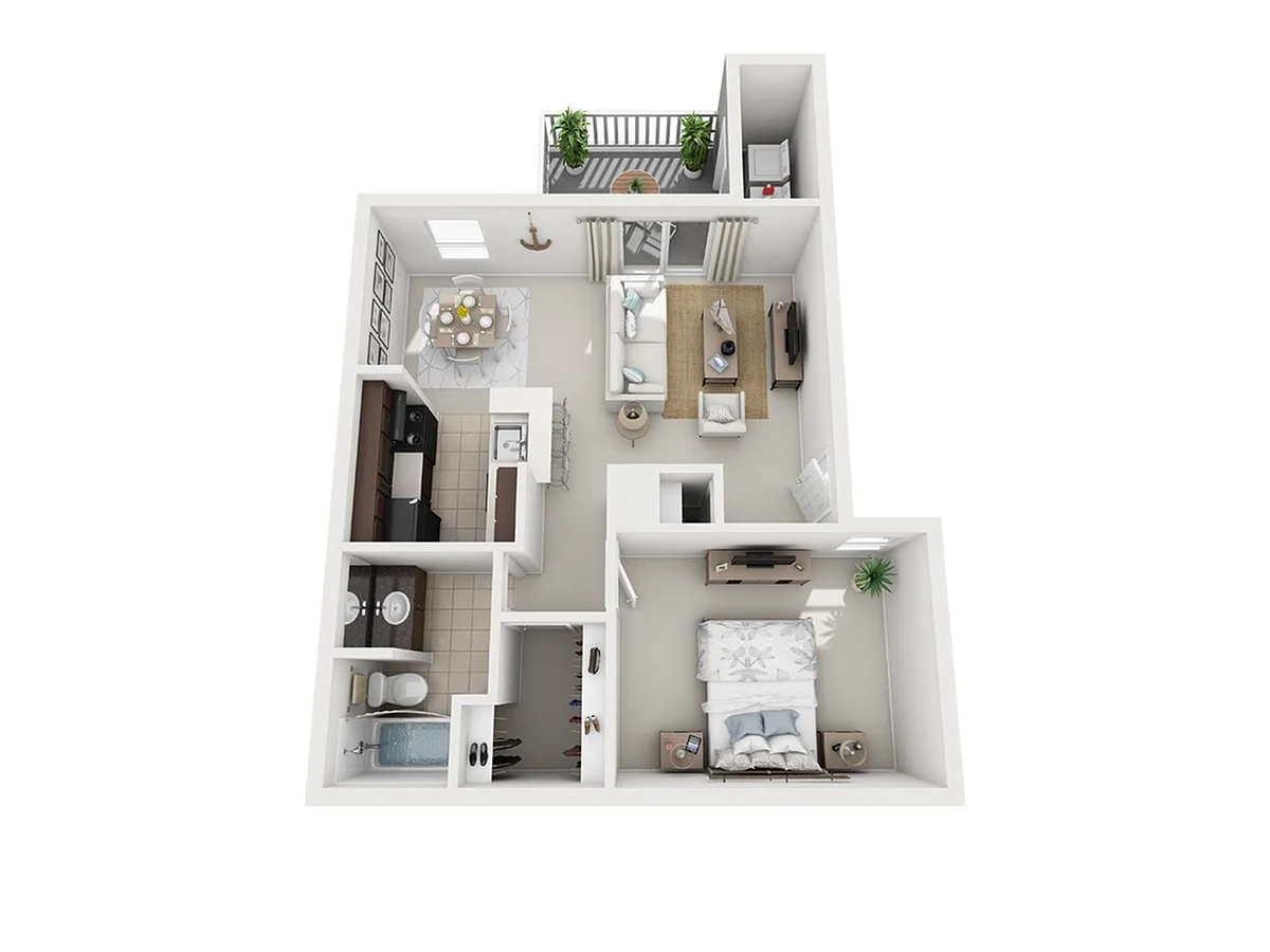 Floor plan 1 Bed, 1 Bath D (80% Income Restricted)