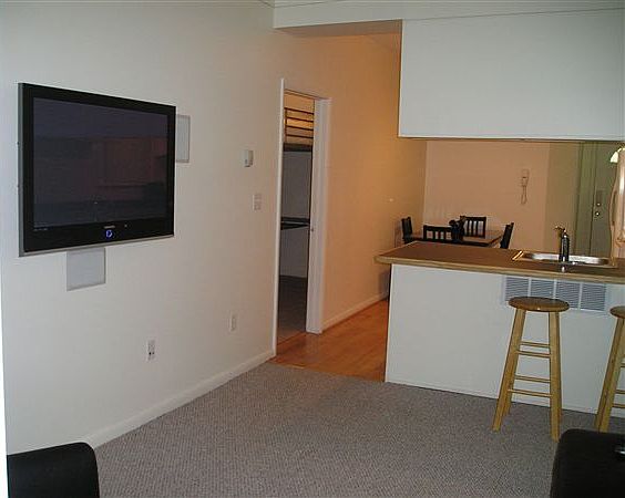 Living room with built-in flat screen