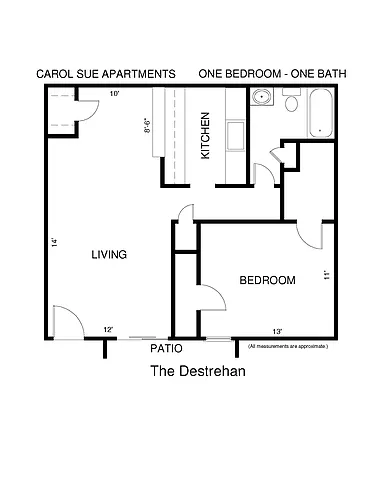 Floor plan One Bedroom Destrehan - Call for Availability