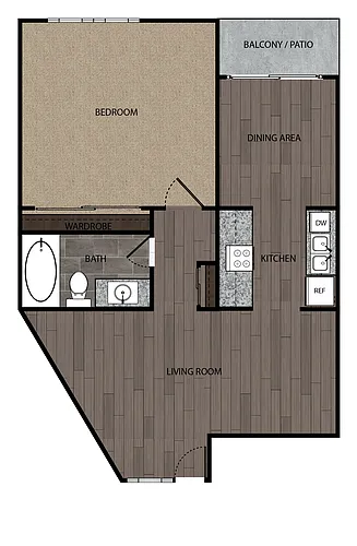Floor plan 1 Bed, 1 Bath, 590 sf, (2)
