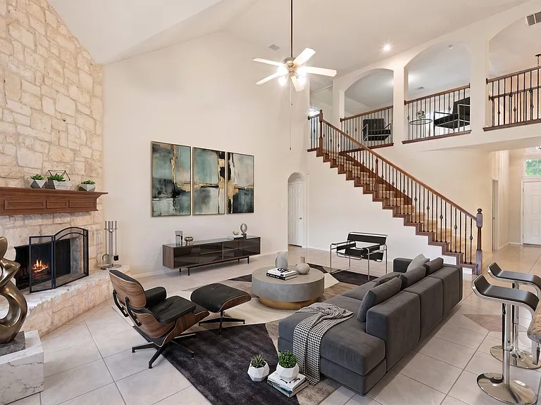 Living room, virtually staged.