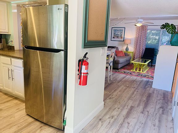 Kitchen features new stainless steel appliances