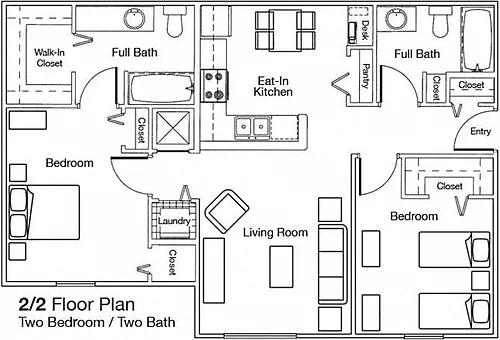 Floor plan Two Bedroom Two Bathroom 60%