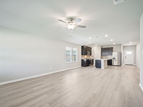 Kitchen, Living Room, and Dining Room