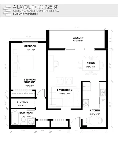 Floor plan 1 Bedroom 1 Bath (1Bed1Bath-A) 1 Bed 1 Bath 4
