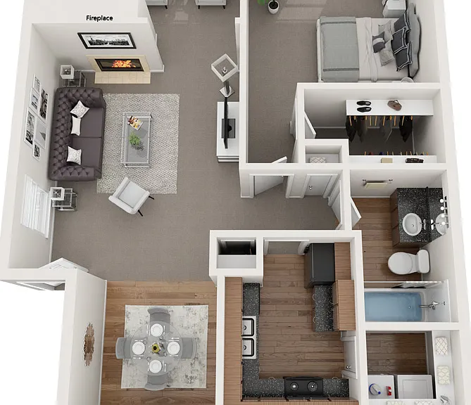 3D floor plan
1 bed/1 bath w/sunroom
-Full size washer & dryer connections