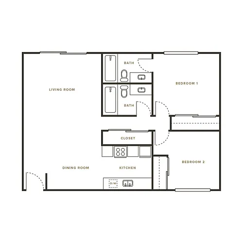 Floor plan 2 Bedroom, 2 Bath A - 114 Sharene