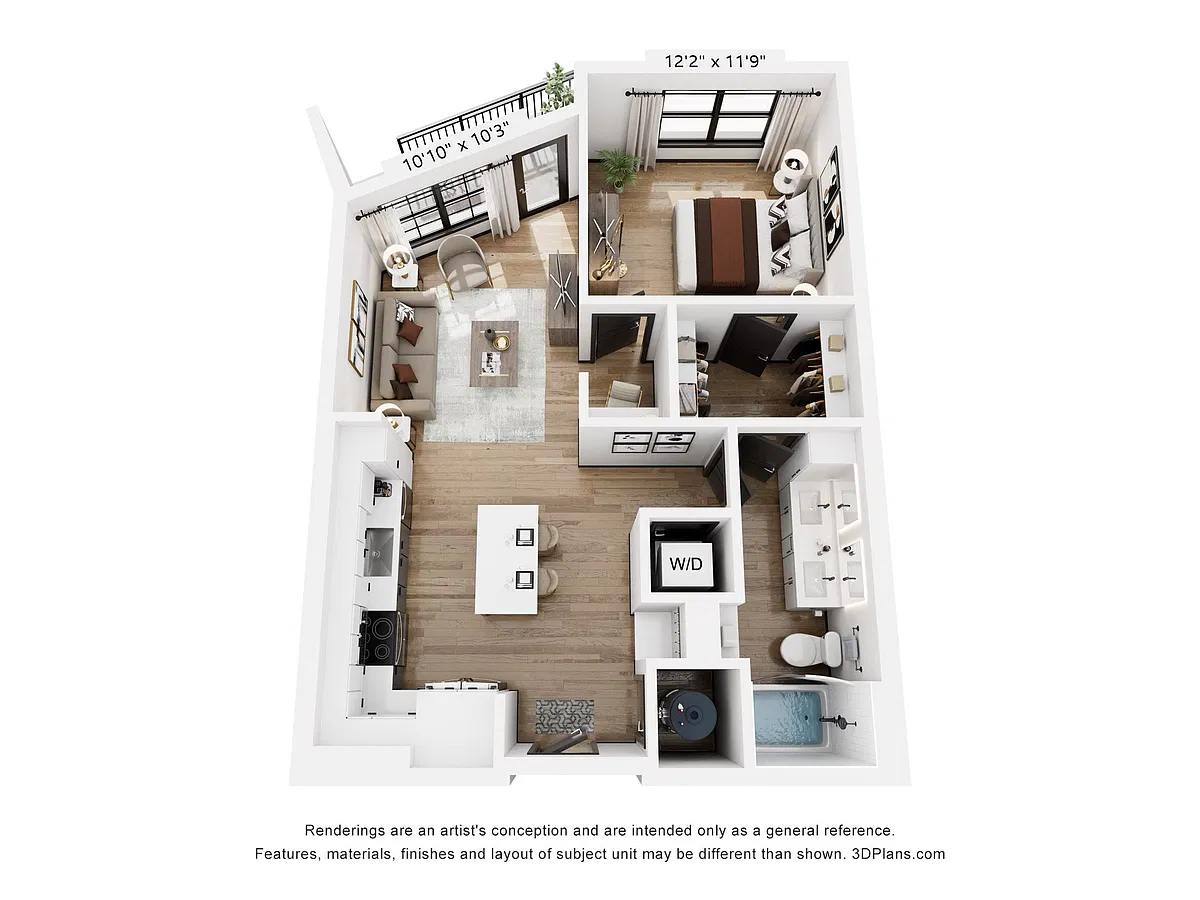 Floor plan A3: 1 Bed 1 Bath