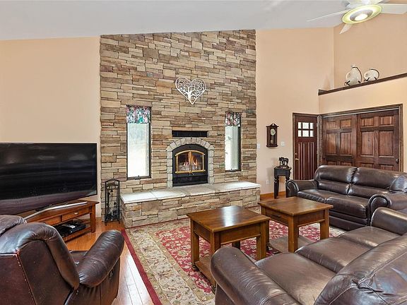 Great room stone fireplace.