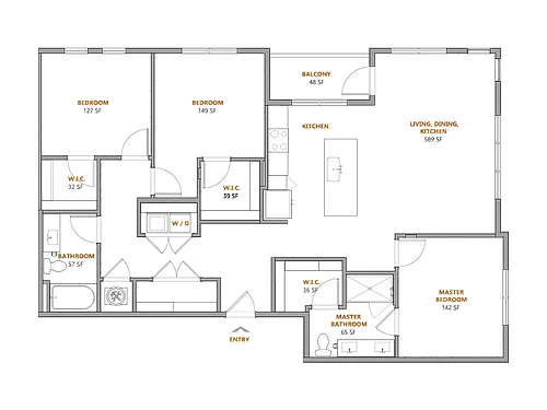 Floor plan 3 Bed, 2 Bath A (120% Income Restricted)