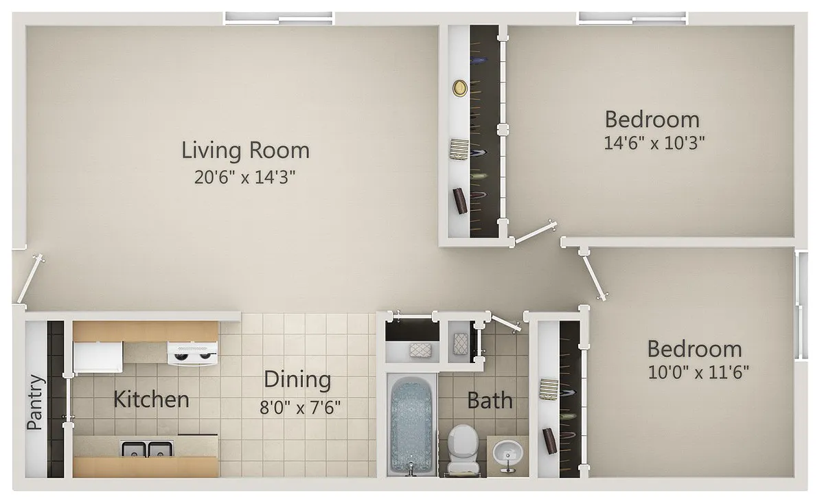 Floor plan 2 BR Garden