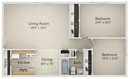 Floor plan 2 BR Garden