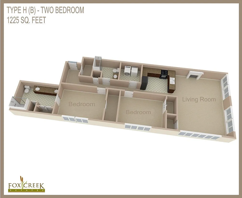 Floor plan Estates - 2 Bed, 2 Bath - 1225 Square Feet