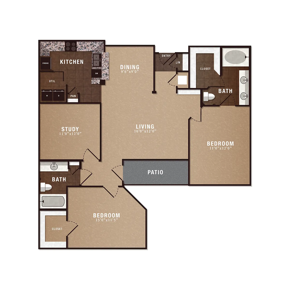 Floor plan B3 2x2 w/study