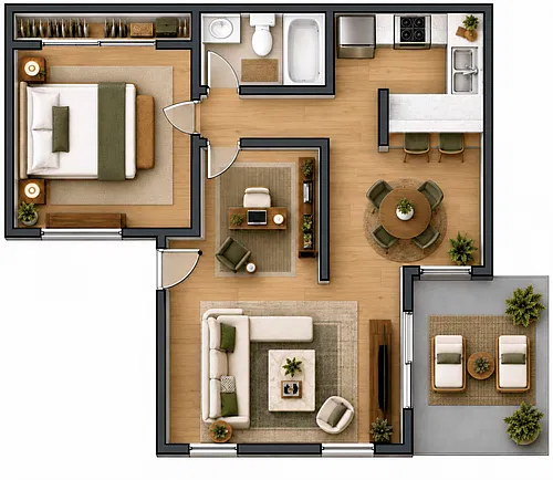 Floor plan 1 Bedroom 1 Bath with Den