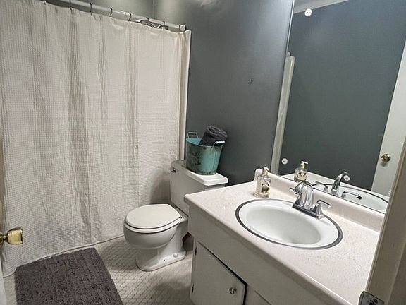 The hall bathroom with bathtub and shower. It is shared with 1 female housemate.