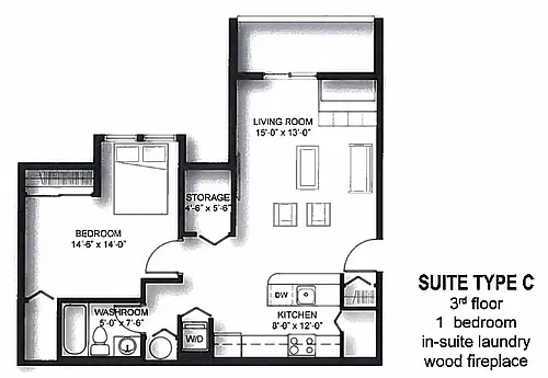 Floor plan 1 Bedroom 1 Bed 1 Bath 2