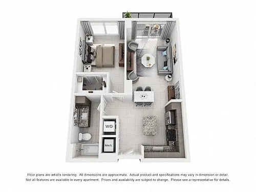 Floor plan 1 Bed/1 Bath Penthouse-1A2PH