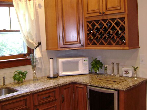 kitchen, wine fridge and rack