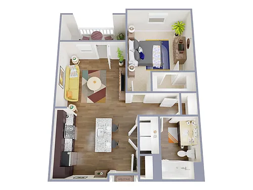 Floor plan 1 Bed, 1 Bath A (80% Income Restricted)