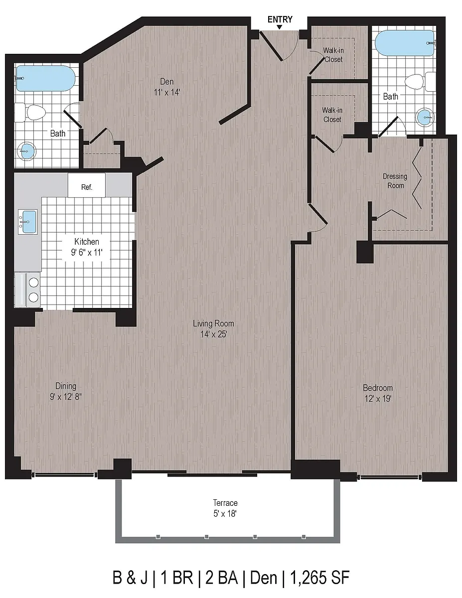Floor plan 1BR/Den/2BA