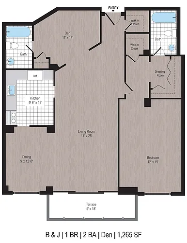 Floor plan 1BR/Den/2BA