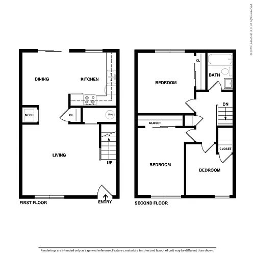 Floor plan 3 Bdrm Townhouse II - Colonial T II