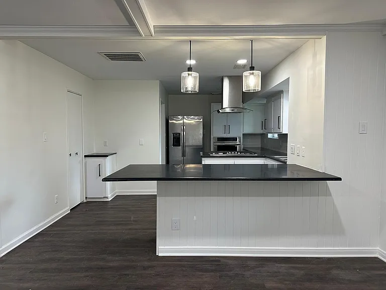 View of kitchen from family room.