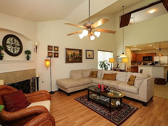 Inviting family room with a cozy fireplace.