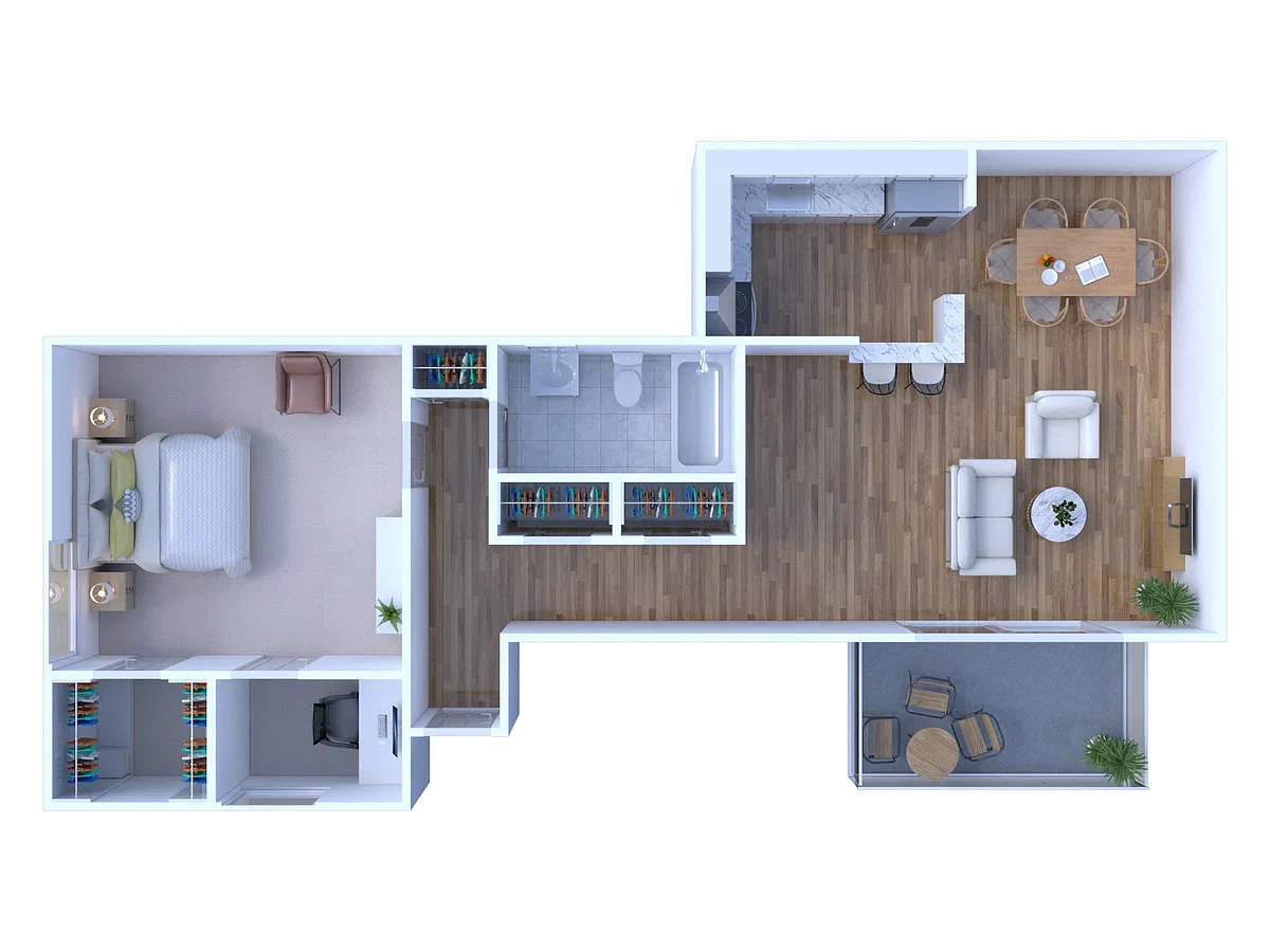 Floor plan 1 Bed 1 Bath | Upgraded JR