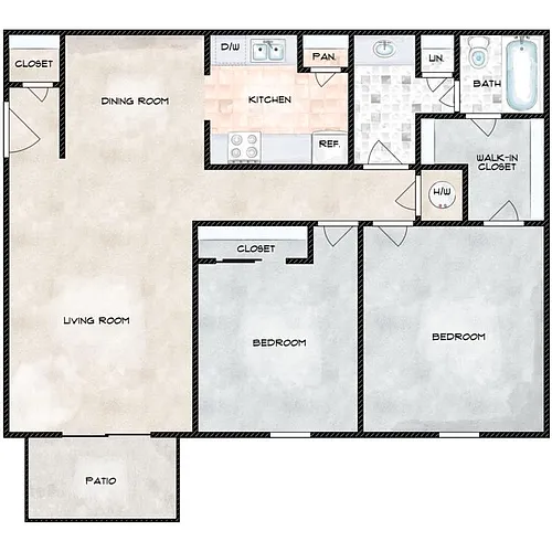 Floor plan 2 Bed 1 Bath