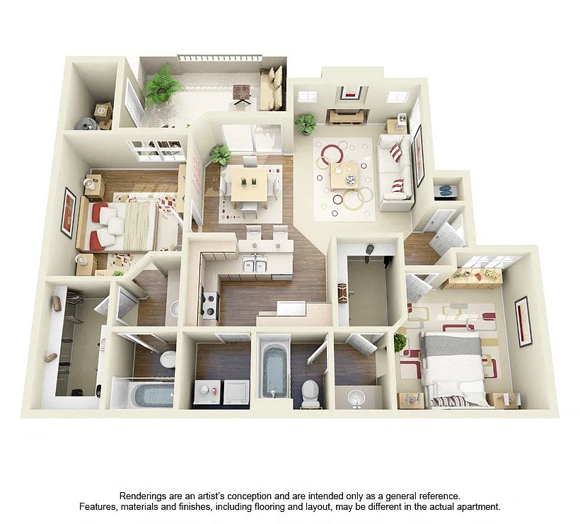 Floor plan Two Bedroom Two Bath D1, D2