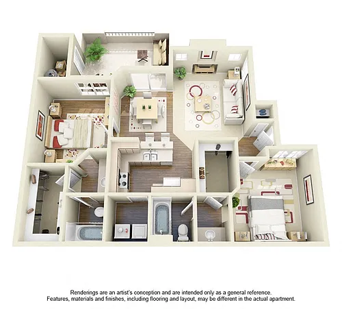 Floor plan Two Bedroom Two Bath D1, D2