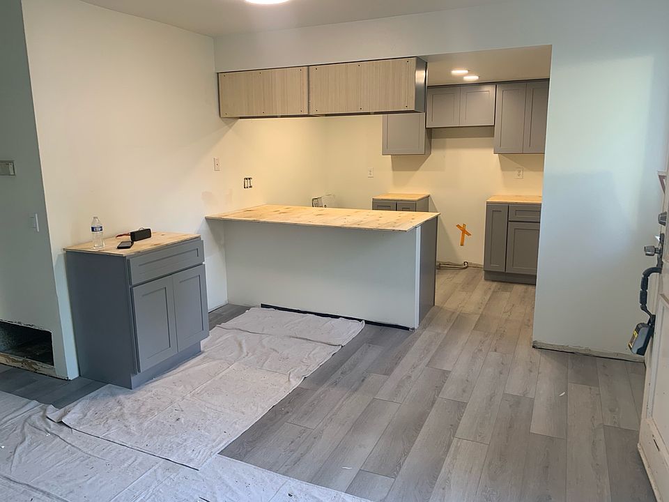 This is the kitchen still in process of being remodeled the cabinet to the left is actually the bathroom cabinet