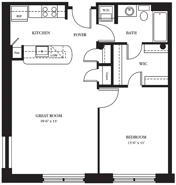Floor plan AC-H One Bedroom, One Bathroom