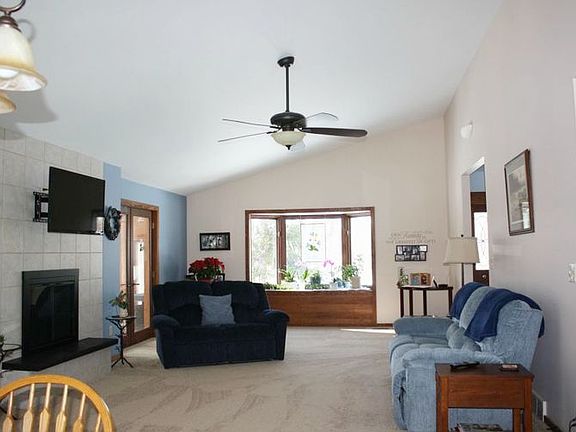 View from the dining room showing the bay window.