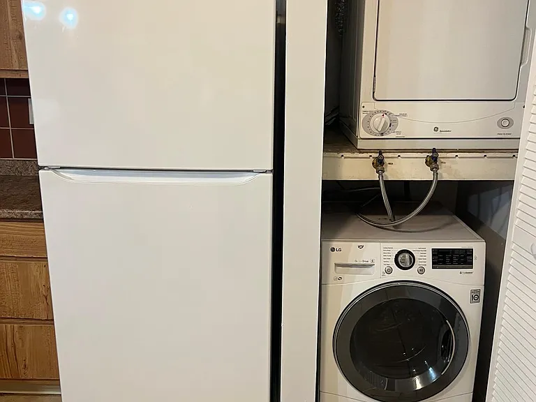 Washer dryer in enclosure with door