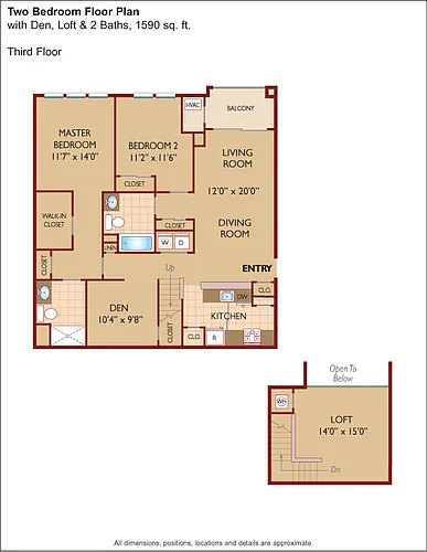 Floor plan $1.88/sq.ft. - Two Bedroom with Den and Loft