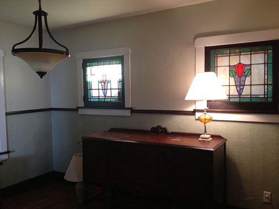 dining room w/ stained glass windows