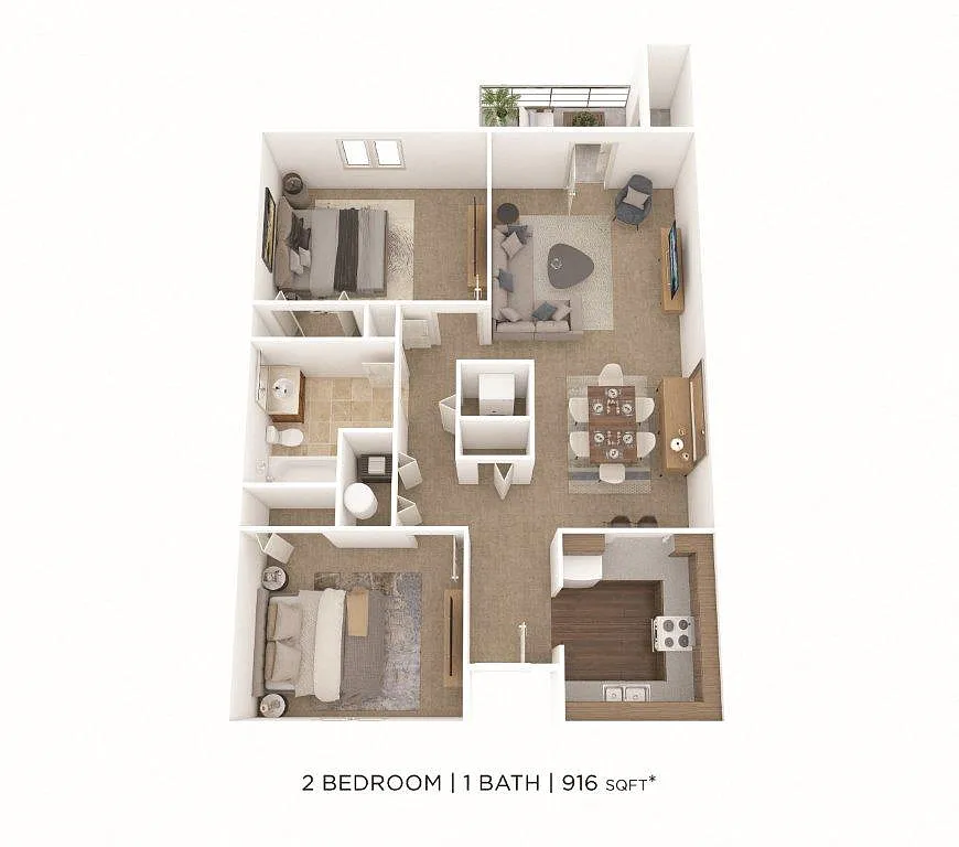 Floor plan Two Bedroom- 916 sqft